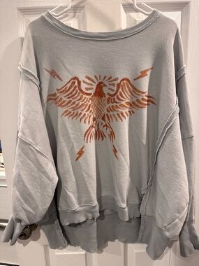 We The Free Light Gray Crewneck Sweatshirt with Rust Eagle Graphic